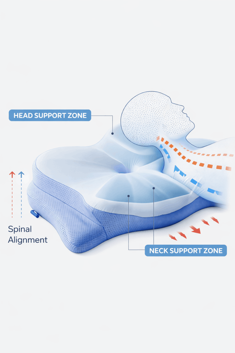how Derila Ergo pillow supports head neck and spine for better sleep alignment