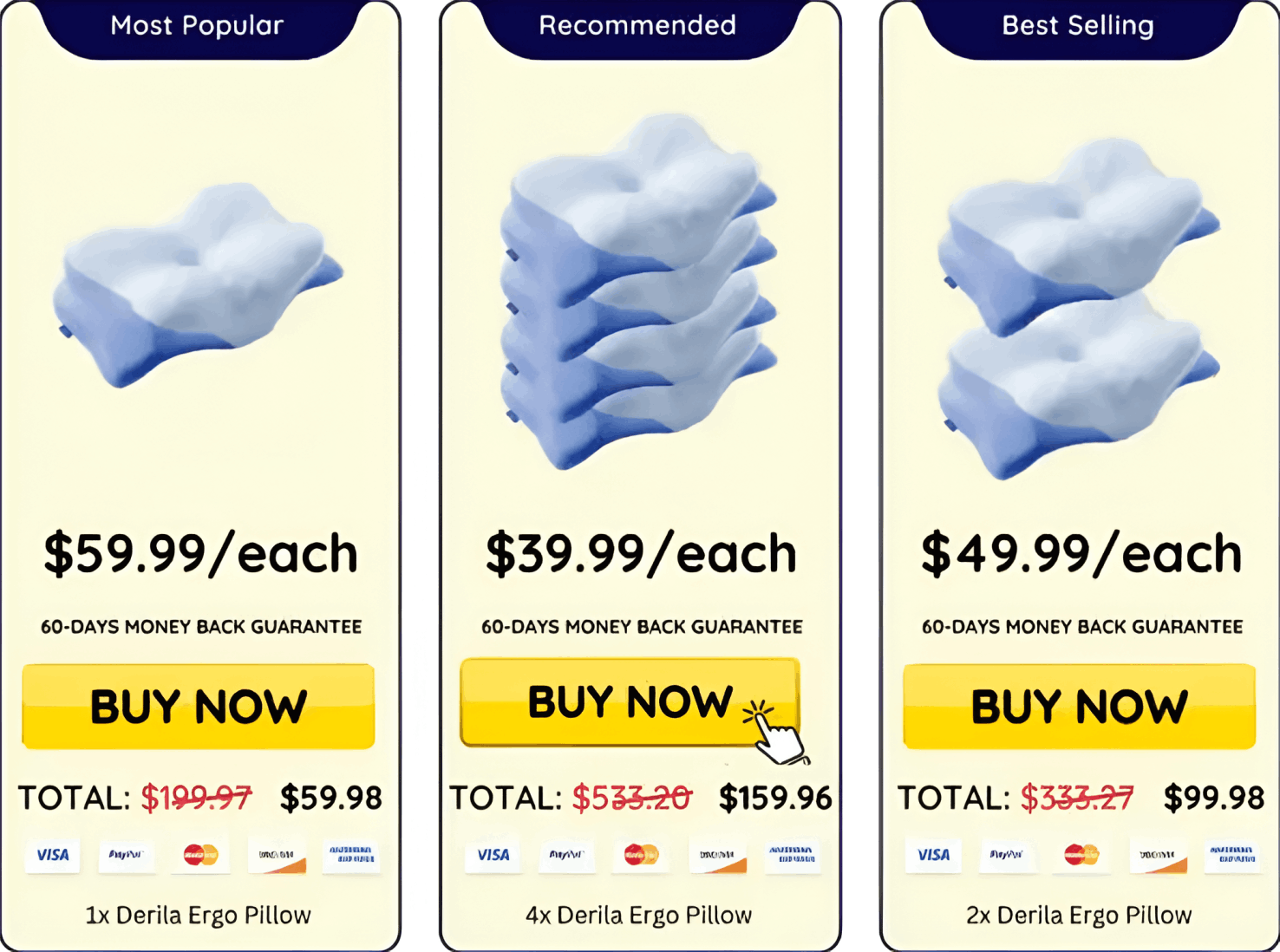 Derila Ergo pillow price comparison with multiple package deals and discounted rates for better sleep